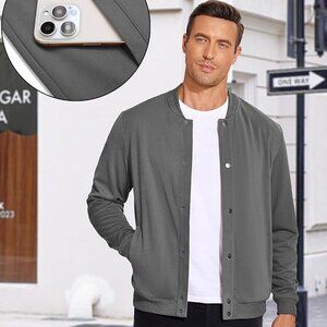 NWT! Coofandy Mens Long-Sleeve Bomber Varsity Jacket Coat w/Snap Closure - LG